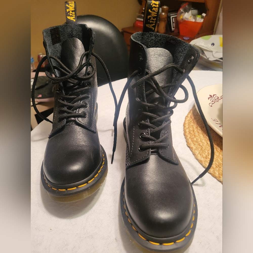 Dr. Martens Black Combat Boots with Yellow Stitching